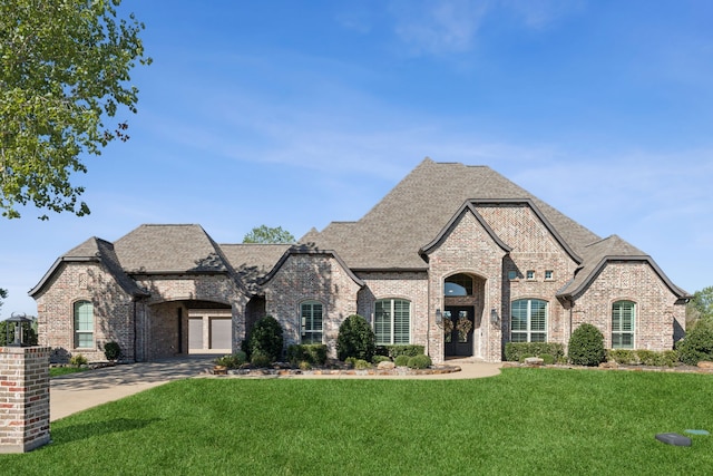 french provincial home with a front yard