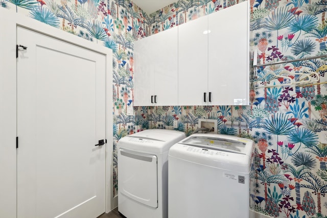 laundry area featuring cabinets and independent washer and dryer