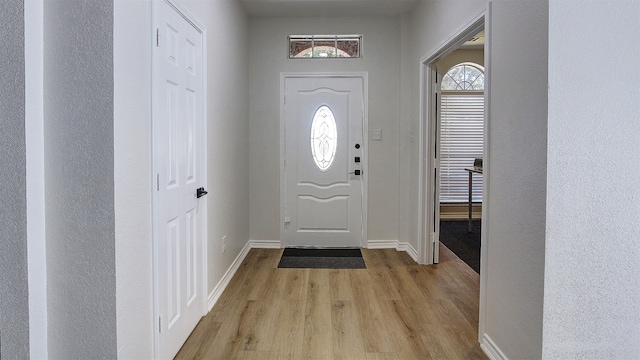 foyer entrance with light hardwood / wood-style floors