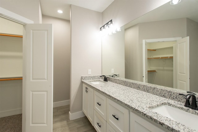 bathroom with wood-type flooring and vanity