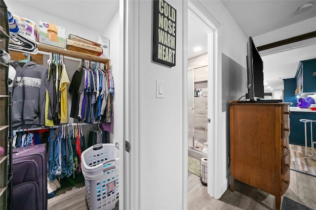 spacious closet featuring light hardwood / wood-style floors