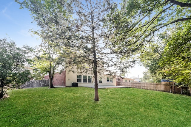 view of yard featuring central AC and a patio area