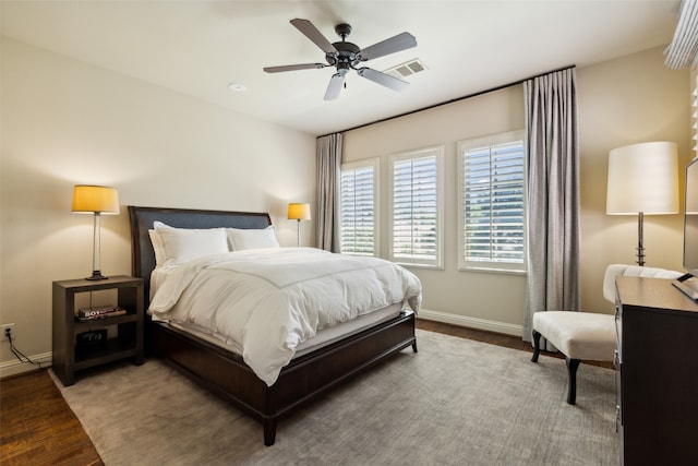 bedroom with ceiling fan and wood-type flooring