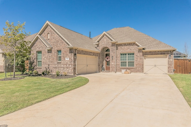 view of front of home featuring a garage and a front lawn