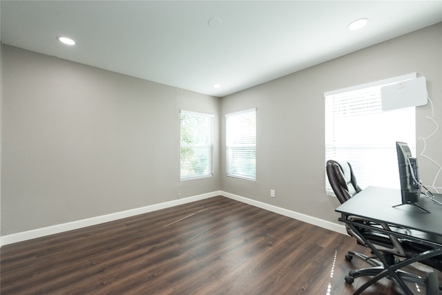 home office featuring dark hardwood / wood-style flooring