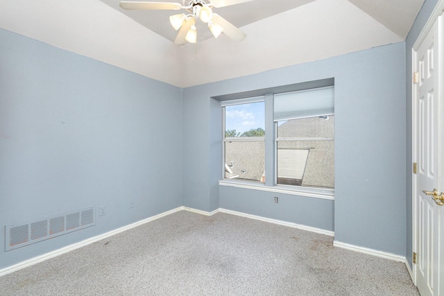 empty room with carpet floors and ceiling fan