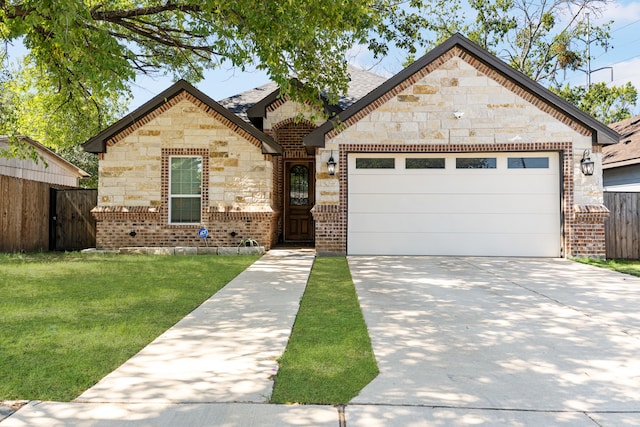 view of front of home featuring a garage and a front lawn