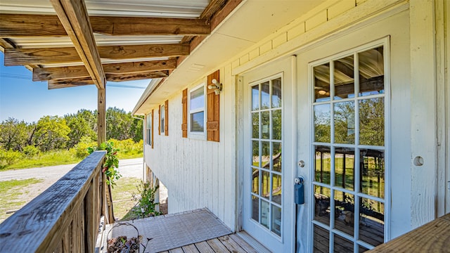 balcony featuring french doors