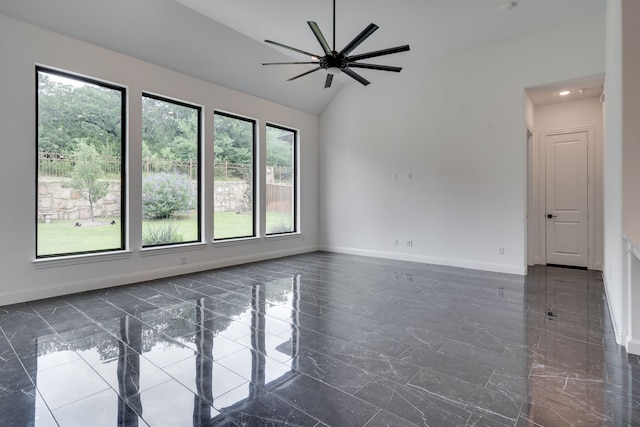 6709 Elderberry Way, Flower Mound, TX 76226 - spare room with ceiling fan, vaulted ceiling, and dark marble finish flooring
