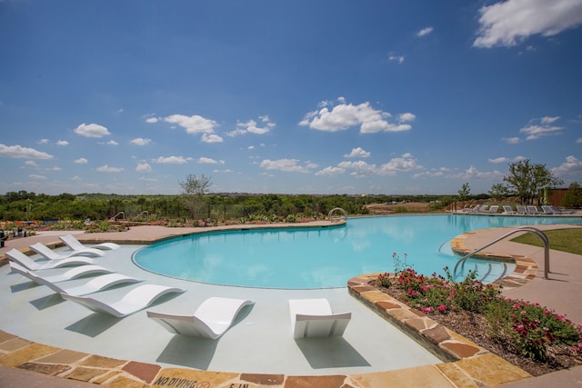 view of swimming pool with a patio area