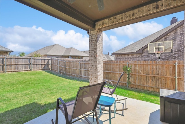 view of yard featuring a patio and a fenced backyard