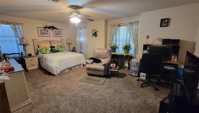 bedroom featuring carpet flooring and ceiling fan