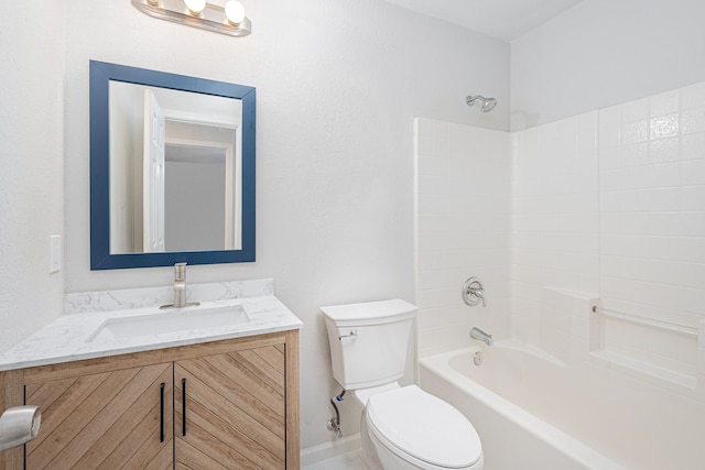 full bathroom featuring shower / washtub combination, vanity, and toilet