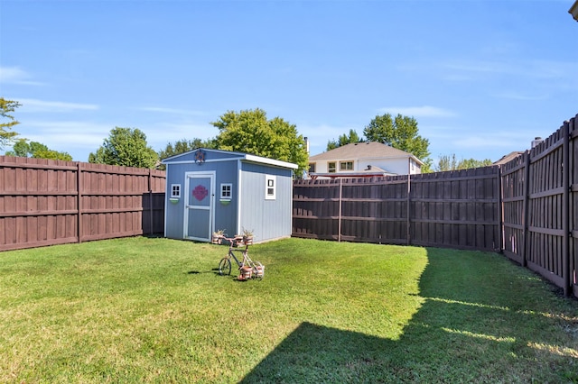 view of yard with a shed