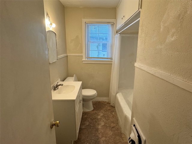 full bathroom featuring vanity, shower / bath combination, and toilet