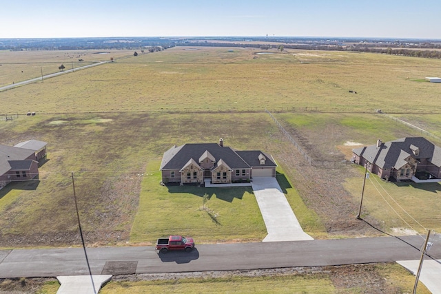 birds eye view of property with a rural view