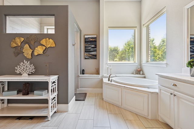 bathroom with vanity and a bathtub