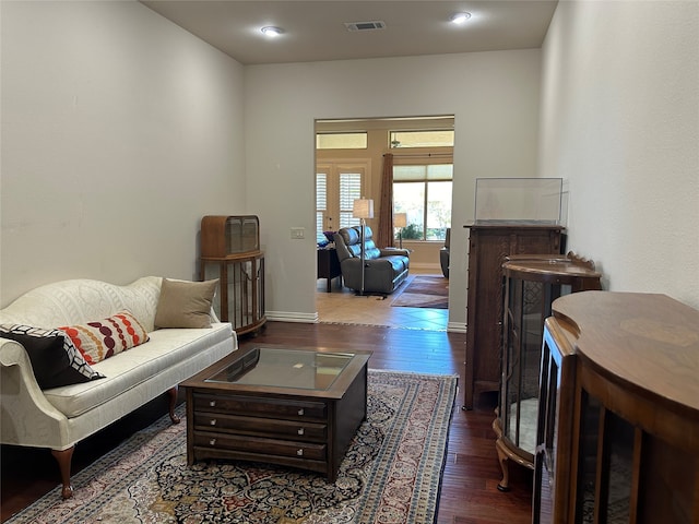 living room with hardwood / wood-style flooring