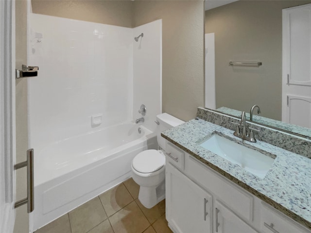 full bathroom featuring shower / bathing tub combination, vanity, tile patterned flooring, and toilet