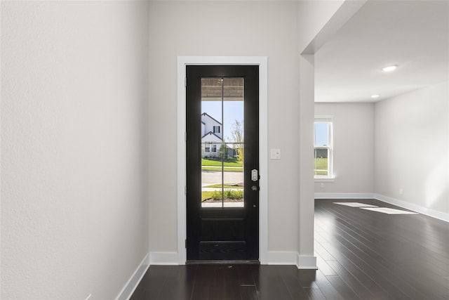 entryway with dark hardwood / wood-style flooring