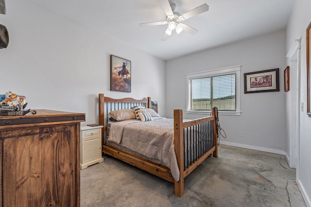 bedroom featuring ceiling fan and carpet flooring