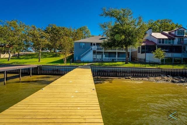 view of dock with a water view