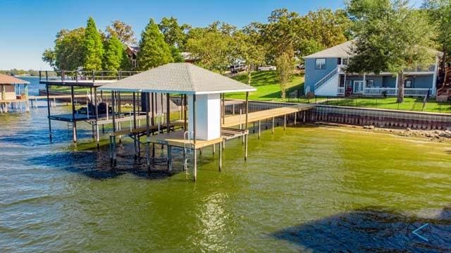 view of dock with a water view