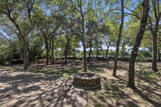 view of yard featuring an outdoor fire pit