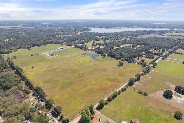 bird's eye view featuring a water view and a rural view