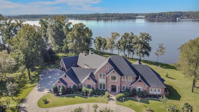 aerial view featuring a water view