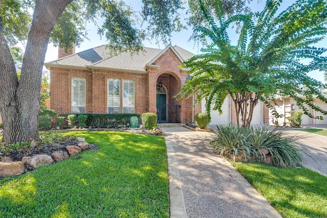 view of front of home featuring a front lawn and a garage