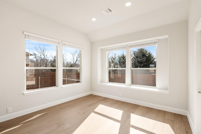 interior space featuring hardwood / wood-style flooring, vaulted ceiling, and a wealth of natural light