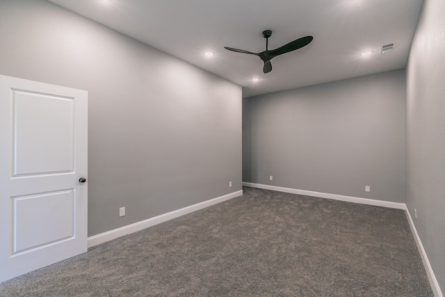 carpeted empty room with ceiling fan