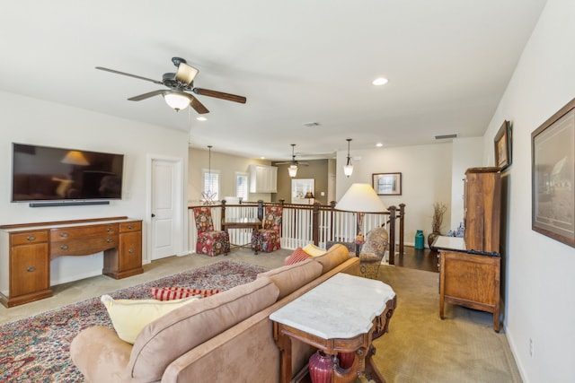 living room featuring ceiling fan