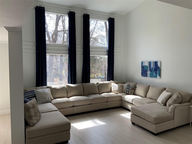 living area featuring light wood-style flooring