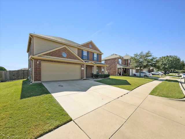 view of front of property featuring a garage and a front lawn