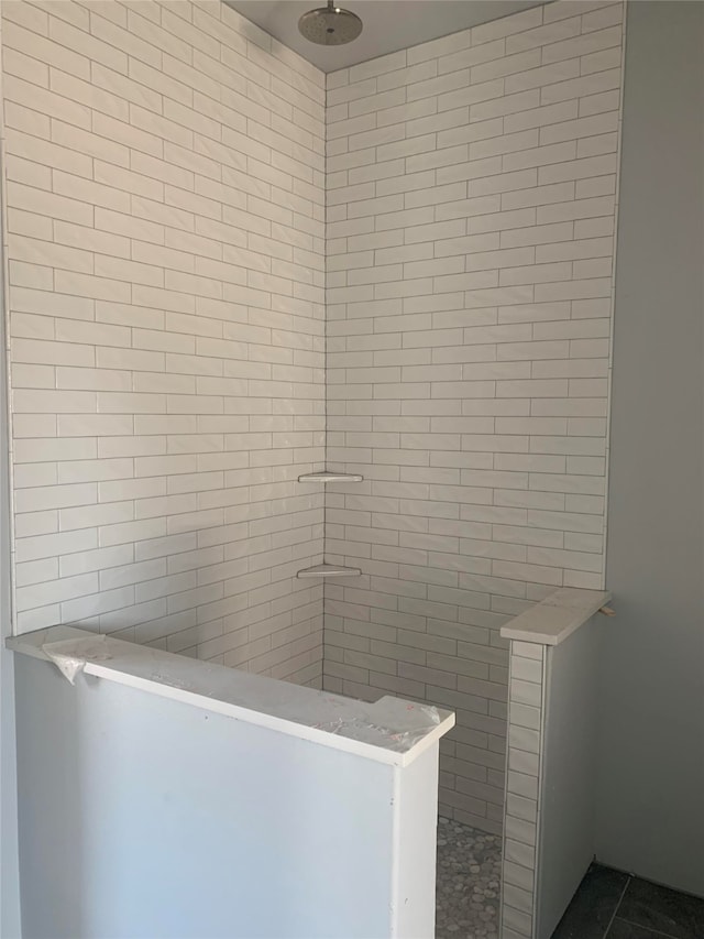 bathroom featuring tile patterned floors and tiled shower