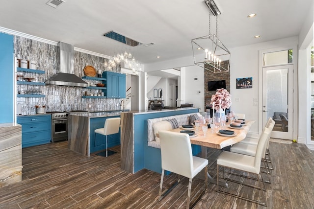 dining space featuring dark wood-type flooring