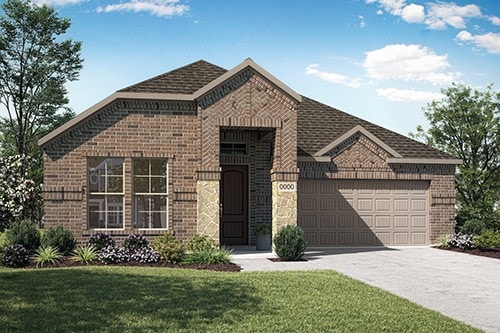 view of front of home featuring a garage and a front lawn