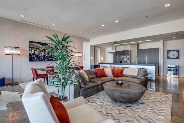 living room featuring wine cooler