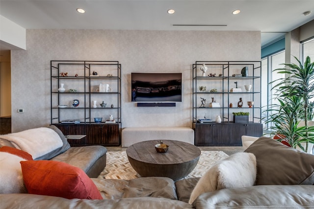 living room with light parquet floors