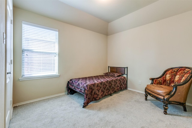 bedroom with light colored carpet and multiple windows