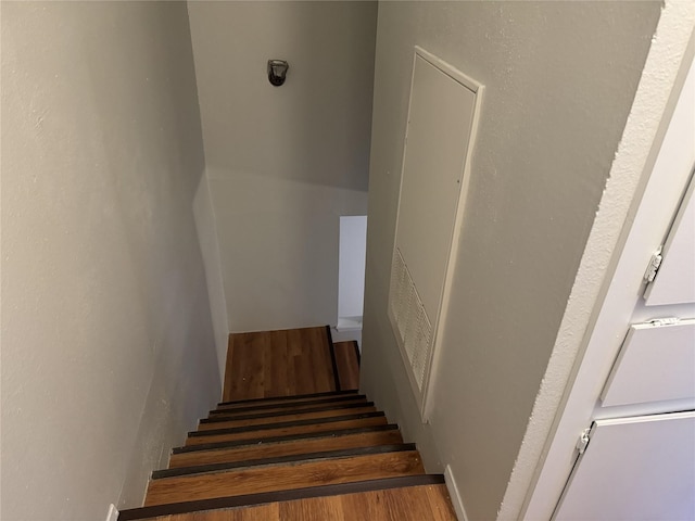 stairs with wood-type flooring