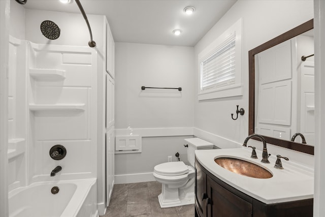 full bathroom with vanity, tile patterned floors, toilet, and shower / bathtub combination