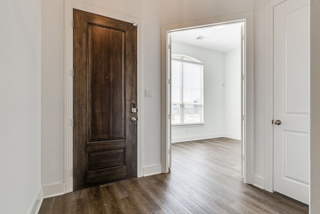 entrance foyer featuring dark wood-type flooring