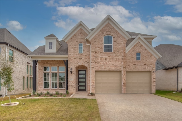 view of front facade featuring a garage and a front yard