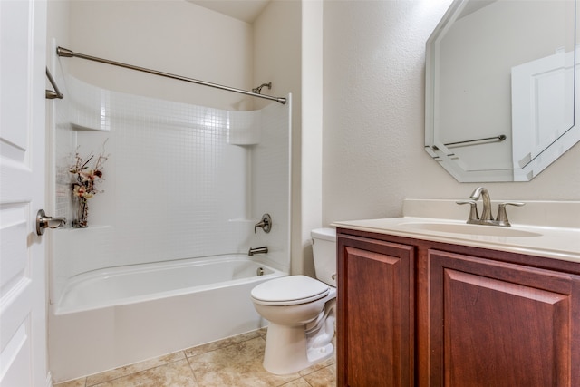 full bathroom featuring toilet, vanity, shower / bath combination, and tile patterned floors