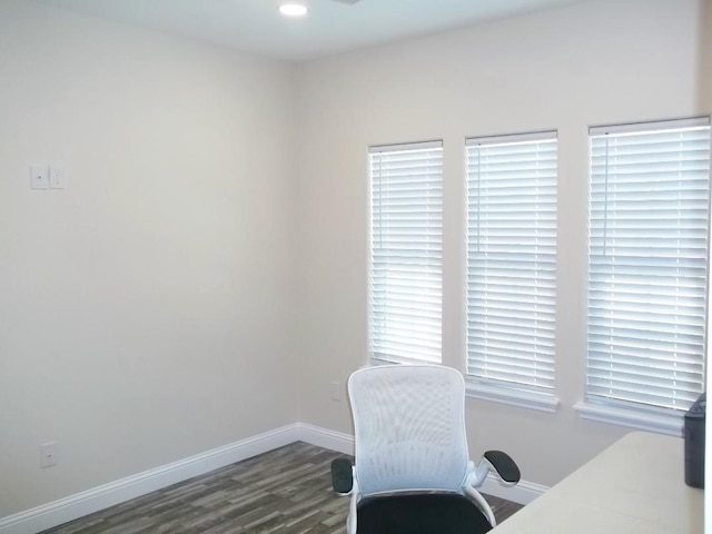 office area with dark hardwood / wood-style floors