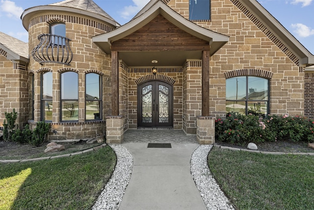 doorway to property featuring french doors