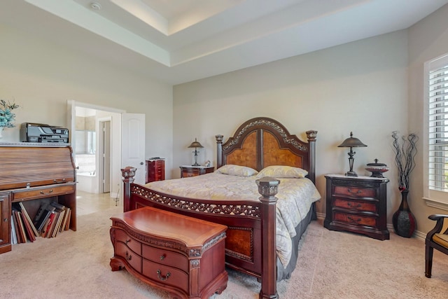 bedroom featuring light colored carpet